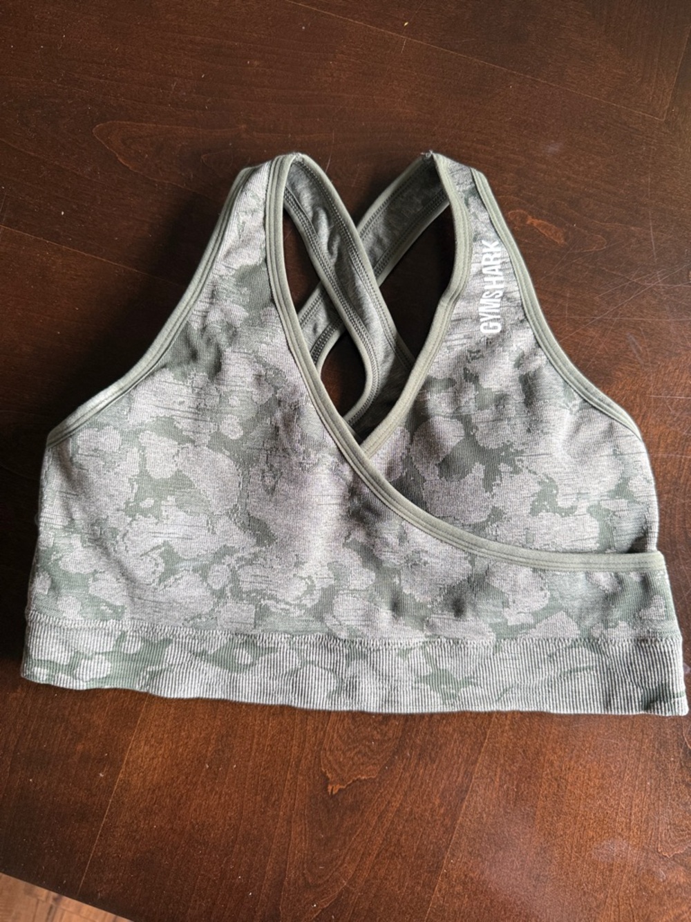 Gymshark Green Camo Cross-Back Seamless Sports Bra